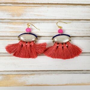 NWT! Nakamol Boho Chic Coral Tassel Fringe Earrings